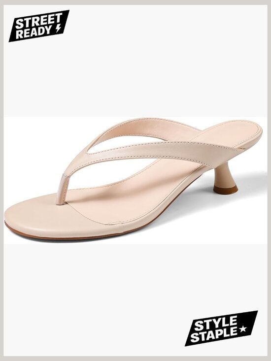 Shoes - Womens Kitten Heel Sandals Round Open Toe Flip Flop Slides Short Heeled Sandals